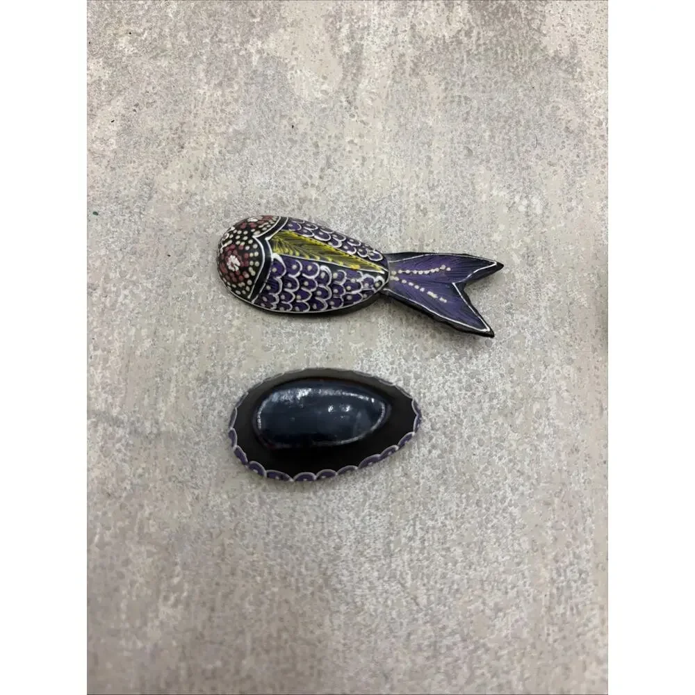 2” Lacquered Wooden Fish Trinket Box Multicolored